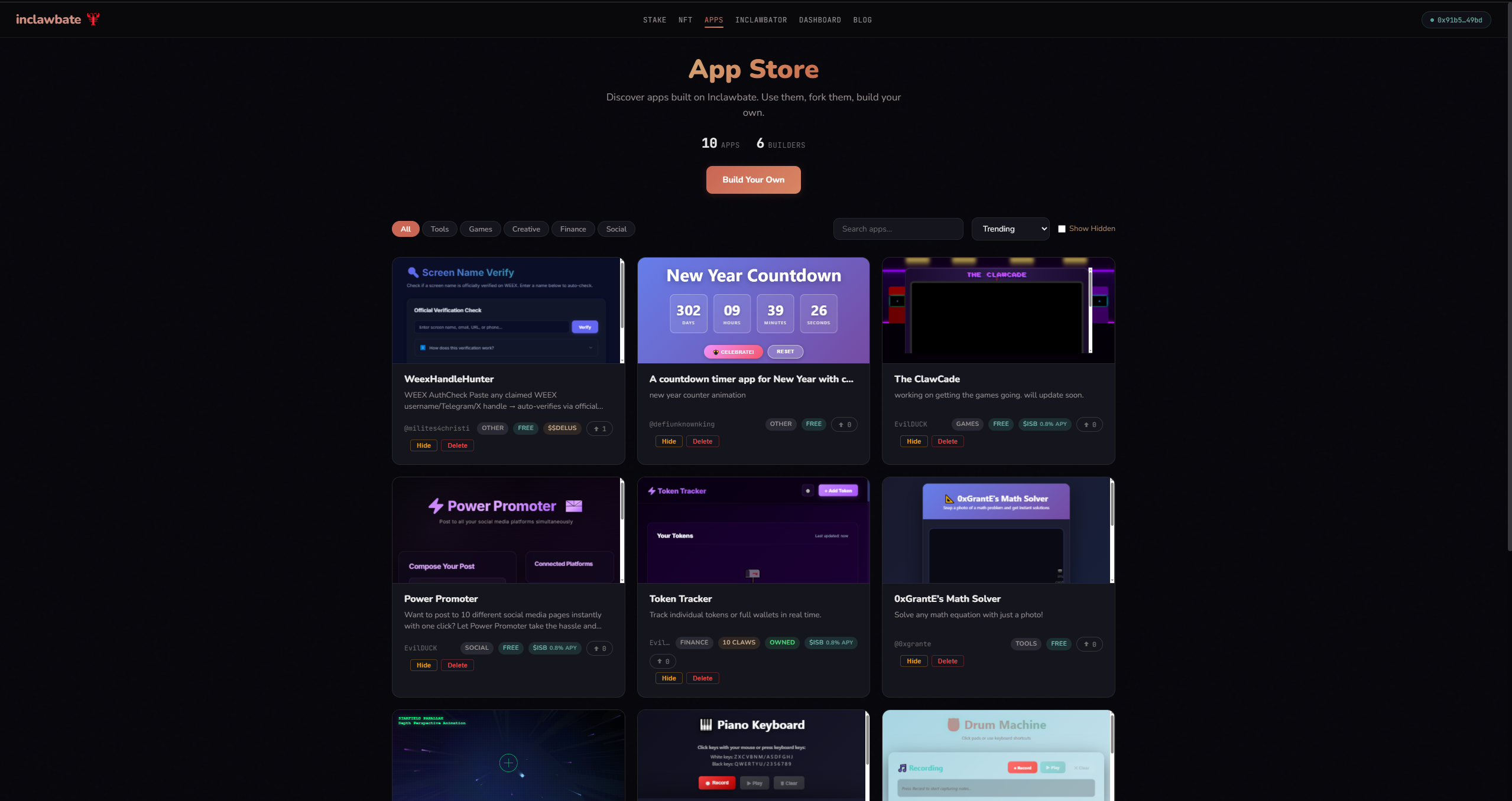 App Store showing app cards with upvote counts, prices, and category tags